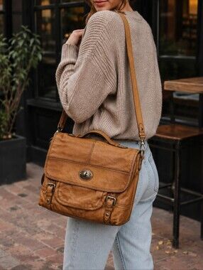 Fossil Maddox Messenger Bag Brown Leather Laptop Crossbody Bag